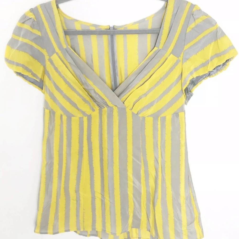 Nanette Lepore Silk Grey and Yellow Stripe Top